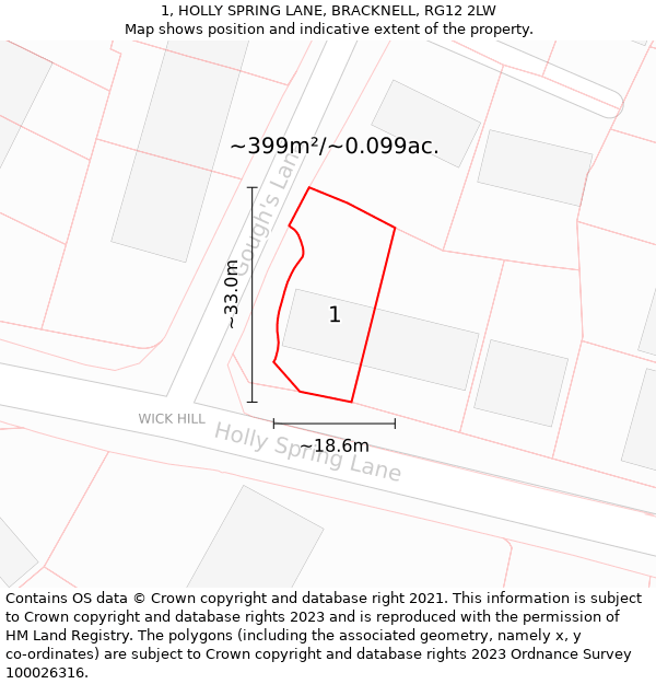 1, HOLLY SPRING LANE, BRACKNELL, RG12 2LW: Plot and title map