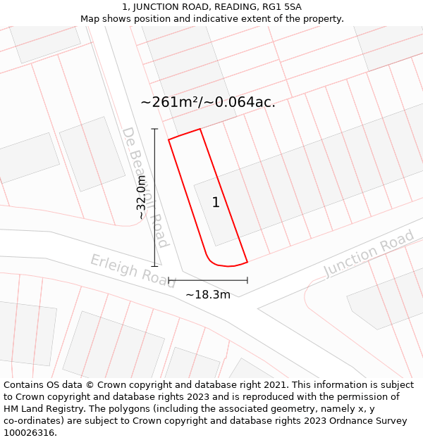 1, JUNCTION ROAD, READING, RG1 5SA: Plot and title map