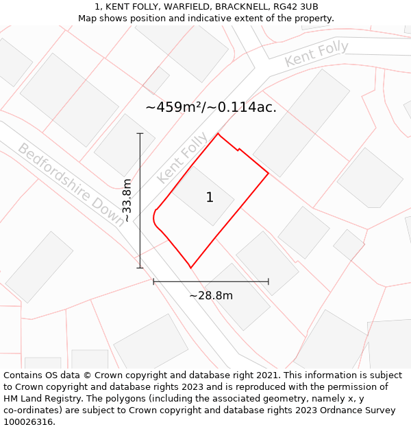 1, KENT FOLLY, WARFIELD, BRACKNELL, RG42 3UB: Plot and title map