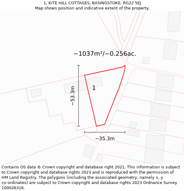 1, KITE HILL COTTAGES, BASINGSTOKE, RG22 5EJ: Plot and title map