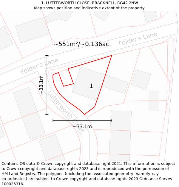 1, LUTTERWORTH CLOSE, BRACKNELL, RG42 2NW: Plot and title map