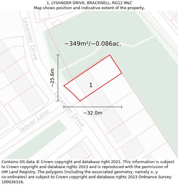 1, LYSANDER DRIVE, BRACKNELL, RG12 9NZ: Plot and title map