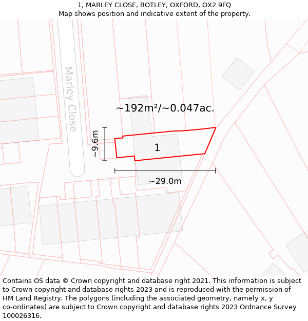 1, MARLEY CLOSE, BOTLEY, OXFORD, OX2 9FQ: Plot and title map