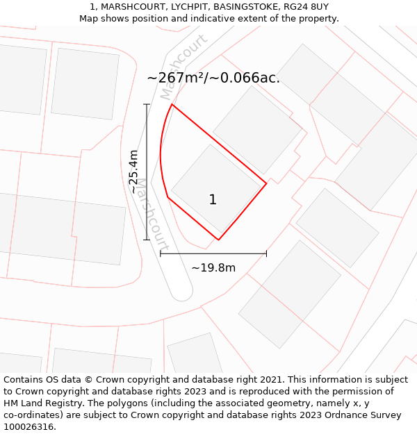 1, MARSHCOURT, LYCHPIT, BASINGSTOKE, RG24 8UY: Plot and title map