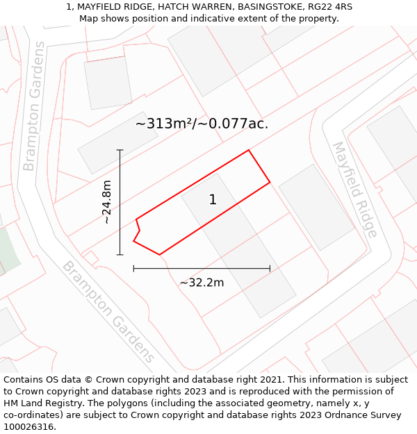 1, MAYFIELD RIDGE, HATCH WARREN, BASINGSTOKE, RG22 4RS: Plot and title map