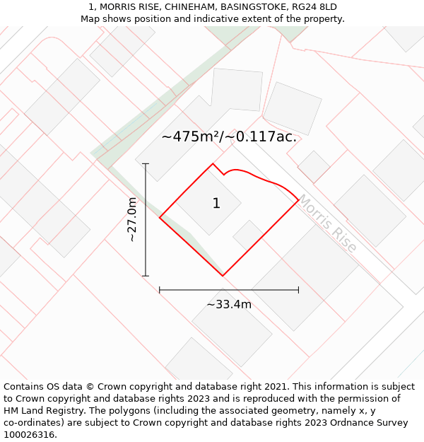 1, MORRIS RISE, CHINEHAM, BASINGSTOKE, RG24 8LD: Plot and title map