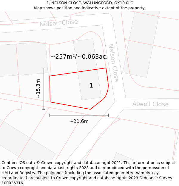 1, NELSON CLOSE, WALLINGFORD, OX10 0LG: Plot and title map