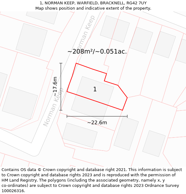 1, NORMAN KEEP, WARFIELD, BRACKNELL, RG42 7UY: Plot and title map