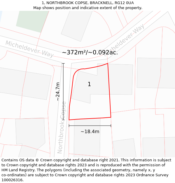 1, NORTHBROOK COPSE, BRACKNELL, RG12 0UA: Plot and title map