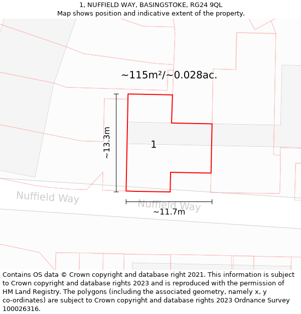 1, NUFFIELD WAY, BASINGSTOKE, RG24 9QL: Plot and title map