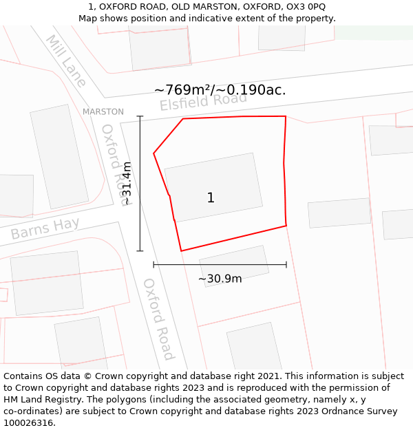 1, OXFORD ROAD, OLD MARSTON, OXFORD, OX3 0PQ: Plot and title map