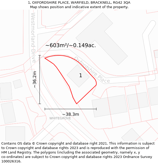 1, OXFORDSHIRE PLACE, WARFIELD, BRACKNELL, RG42 3QA: Plot and title map