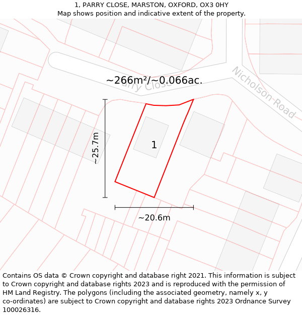 1, PARRY CLOSE, MARSTON, OXFORD, OX3 0HY: Plot and title map