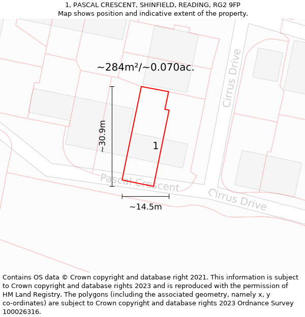 1, PASCAL CRESCENT, SHINFIELD, READING, RG2 9FP: Plot and title map