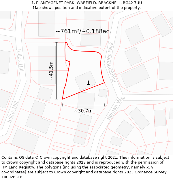 1, PLANTAGENET PARK, WARFIELD, BRACKNELL, RG42 7UU: Plot and title map