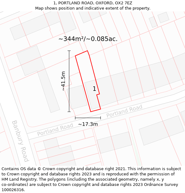1, PORTLAND ROAD, OXFORD, OX2 7EZ: Plot and title map