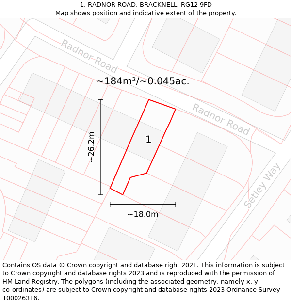 1, RADNOR ROAD, BRACKNELL, RG12 9FD: Plot and title map