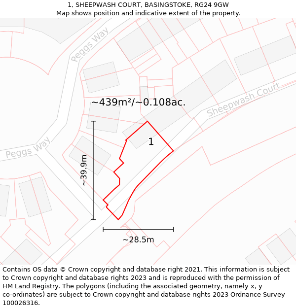 1, SHEEPWASH COURT, BASINGSTOKE, RG24 9GW: Plot and title map