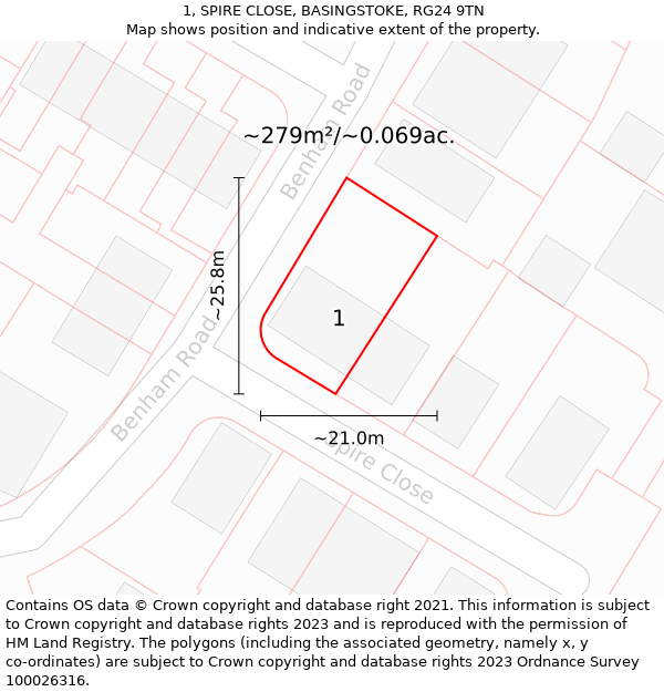 1, SPIRE CLOSE, BASINGSTOKE, RG24 9TN: Plot and title map