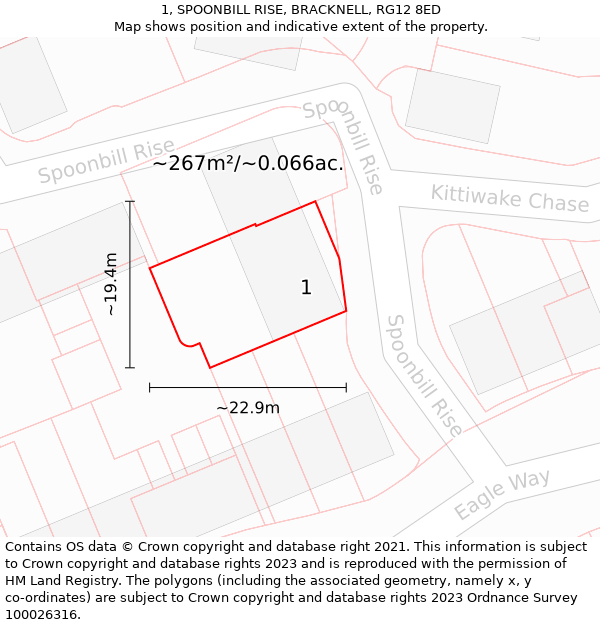 1, SPOONBILL RISE, BRACKNELL, RG12 8ED: Plot and title map