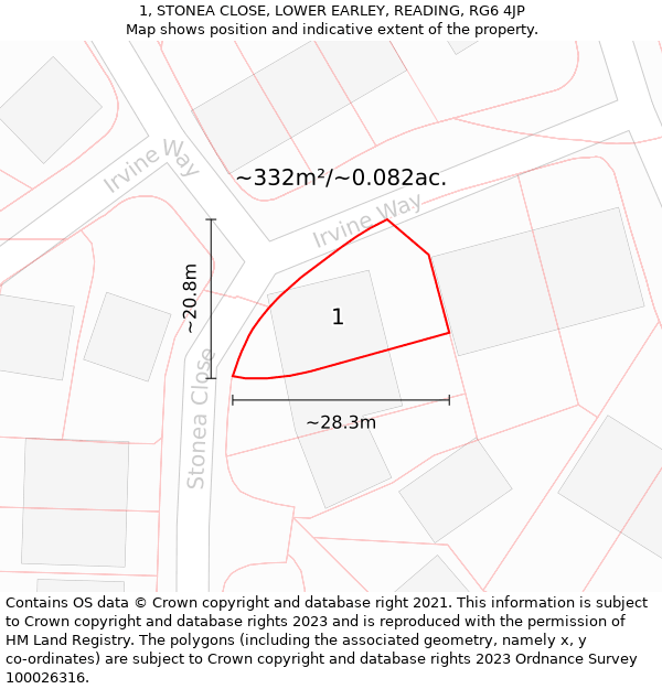 1, STONEA CLOSE, LOWER EARLEY, READING, RG6 4JP: Plot and title map