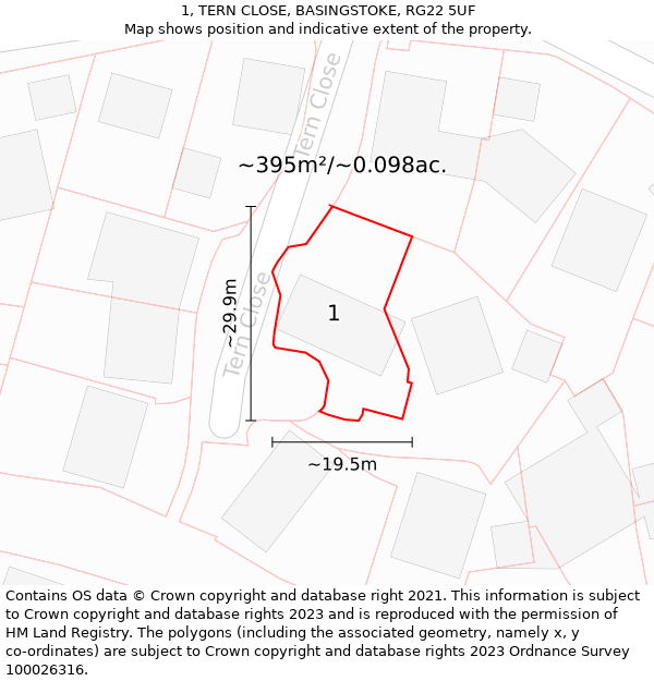 1, TERN CLOSE, BASINGSTOKE, RG22 5UF: Plot and title map