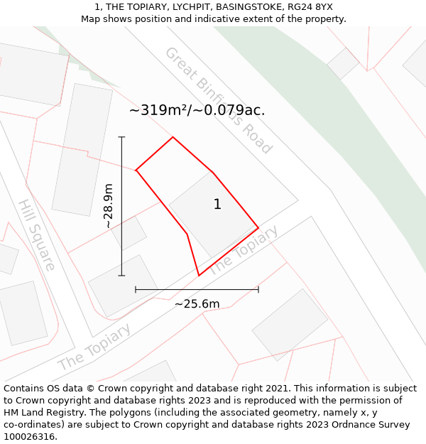 1, THE TOPIARY, LYCHPIT, BASINGSTOKE, RG24 8YX: Plot and title map