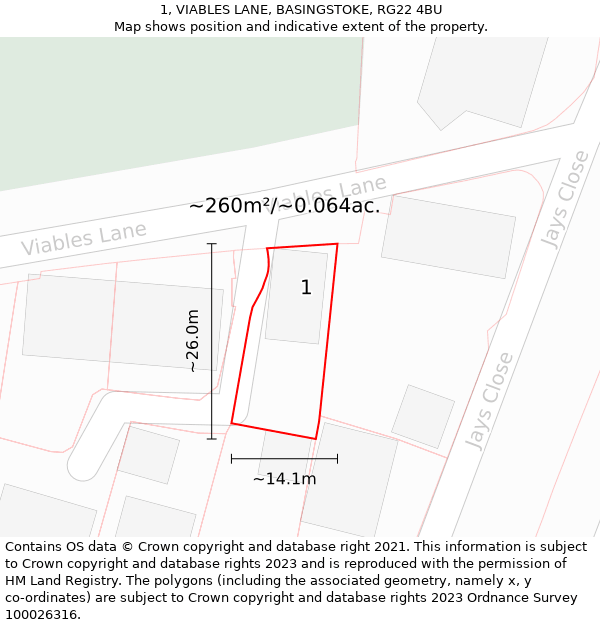 1, VIABLES LANE, BASINGSTOKE, RG22 4BU: Plot and title map