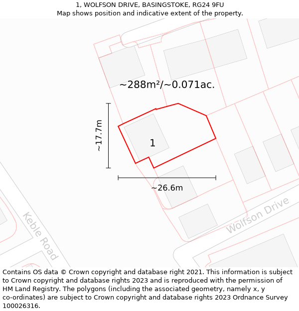 1, WOLFSON DRIVE, BASINGSTOKE, RG24 9FU: Plot and title map