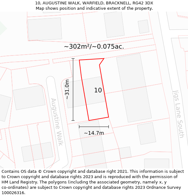 10, AUGUSTINE WALK, WARFIELD, BRACKNELL, RG42 3DX: Plot and title map