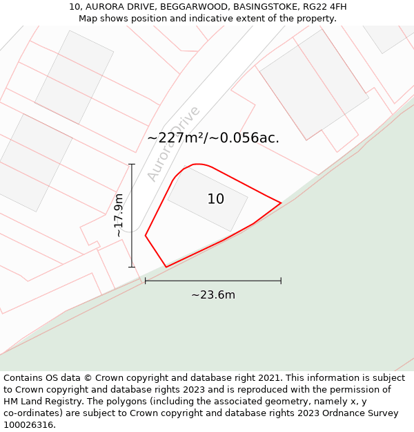 10, AURORA DRIVE, BEGGARWOOD, BASINGSTOKE, RG22 4FH: Plot and title map