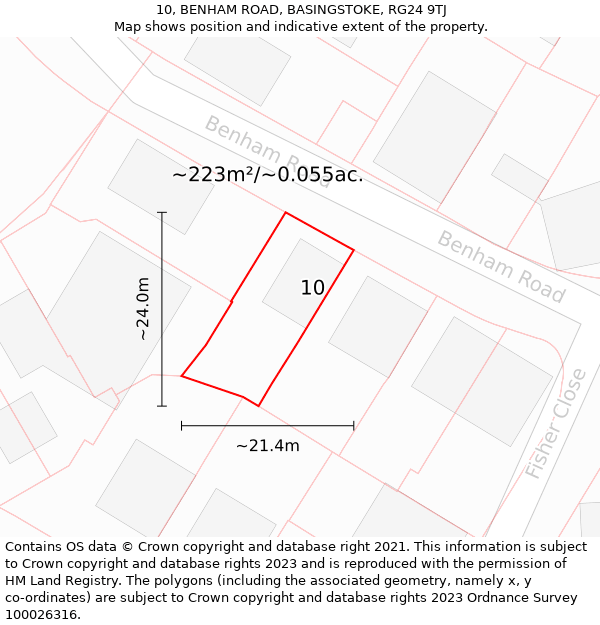 10, BENHAM ROAD, BASINGSTOKE, RG24 9TJ: Plot and title map