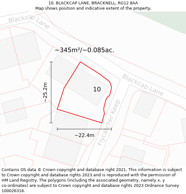 10, BLACKCAP LANE, BRACKNELL, RG12 8AA: Plot and title map