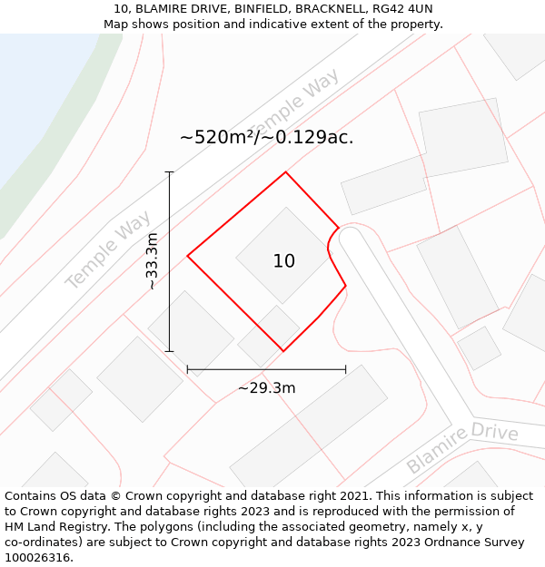 10, BLAMIRE DRIVE, BINFIELD, BRACKNELL, RG42 4UN: Plot and title map