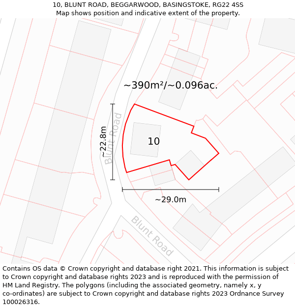 10, BLUNT ROAD, BEGGARWOOD, BASINGSTOKE, RG22 4SS: Plot and title map