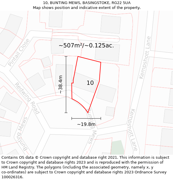 10, BUNTING MEWS, BASINGSTOKE, RG22 5UA: Plot and title map