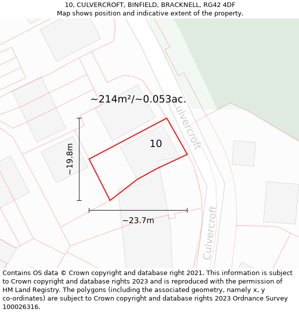 10, CULVERCROFT, BINFIELD, BRACKNELL, RG42 4DF: Plot and title map