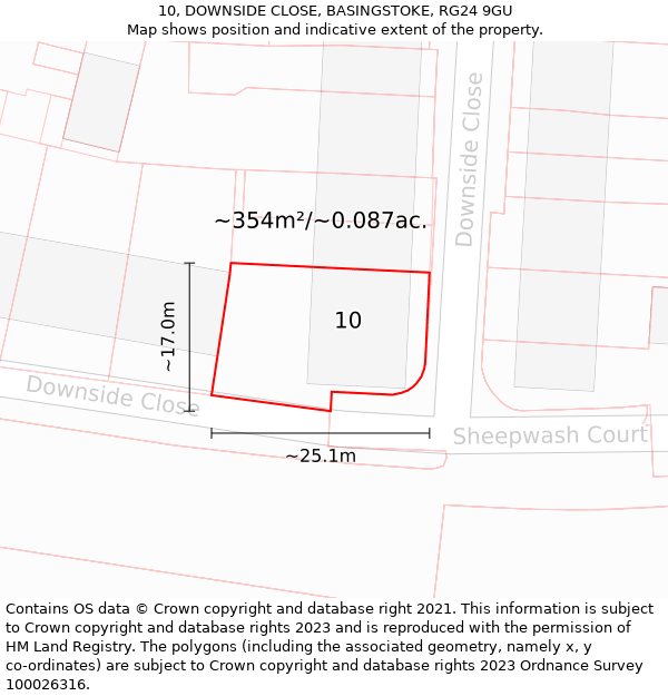 10, DOWNSIDE CLOSE, BASINGSTOKE, RG24 9GU: Plot and title map