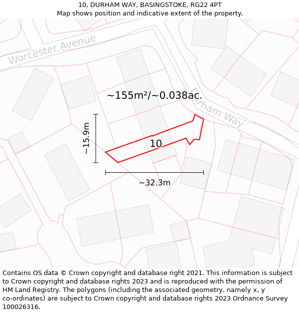 10, DURHAM WAY, BASINGSTOKE, RG22 4PT: Plot and title map