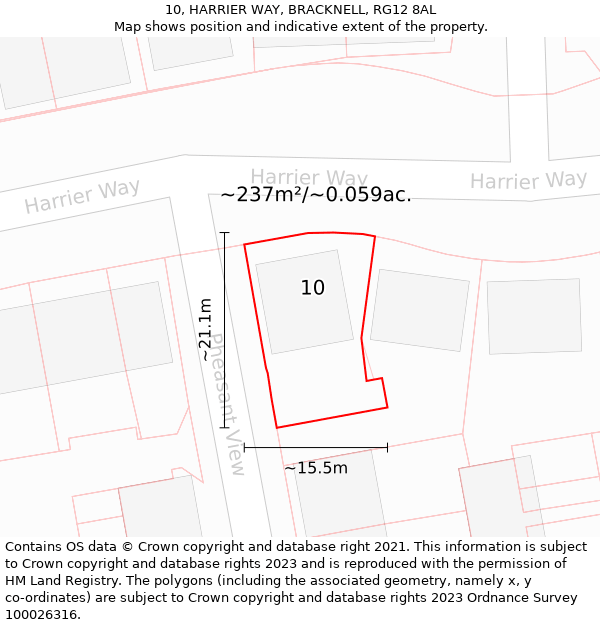 10, HARRIER WAY, BRACKNELL, RG12 8AL: Plot and title map