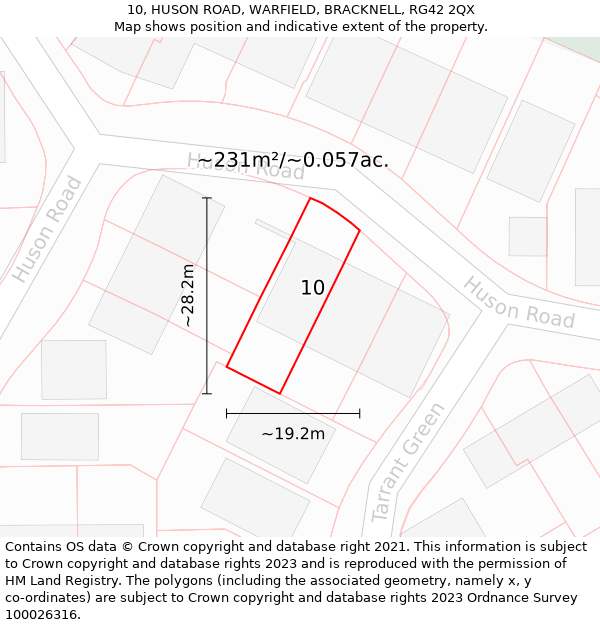 10, HUSON ROAD, WARFIELD, BRACKNELL, RG42 2QX: Plot and title map