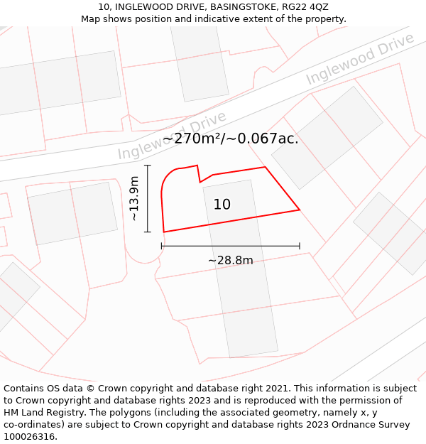 10, INGLEWOOD DRIVE, BASINGSTOKE, RG22 4QZ: Plot and title map