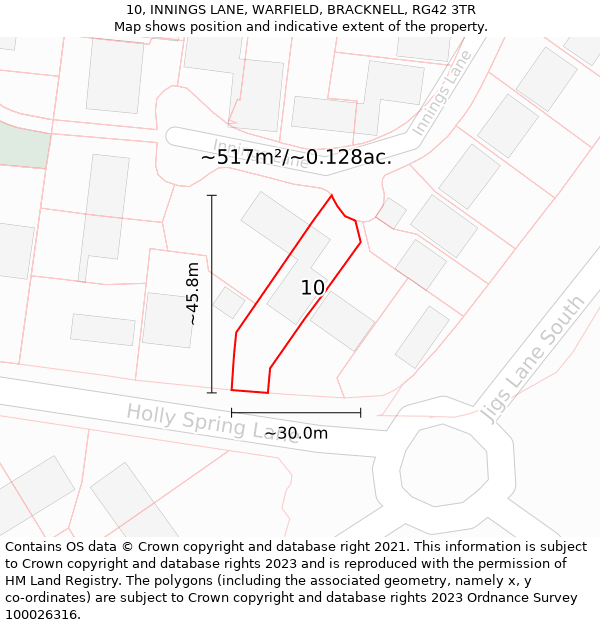 10, INNINGS LANE, WARFIELD, BRACKNELL, RG42 3TR: Plot and title map