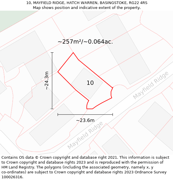 10, MAYFIELD RIDGE, HATCH WARREN, BASINGSTOKE, RG22 4RS: Plot and title map