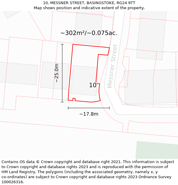 10, MESSNER STREET, BASINGSTOKE, RG24 9TT: Plot and title map