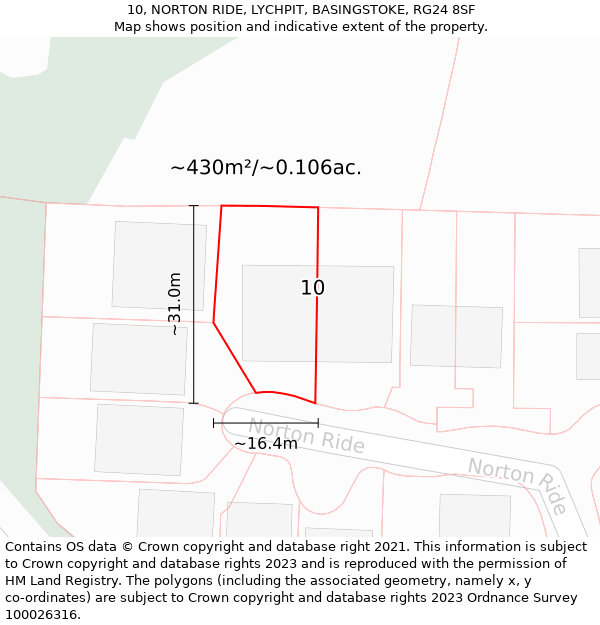 10, NORTON RIDE, LYCHPIT, BASINGSTOKE, RG24 8SF: Plot and title map