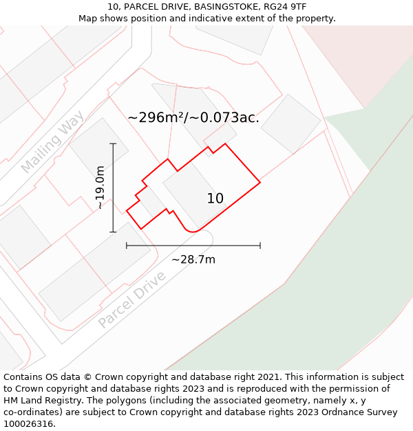 10, PARCEL DRIVE, BASINGSTOKE, RG24 9TF: Plot and title map