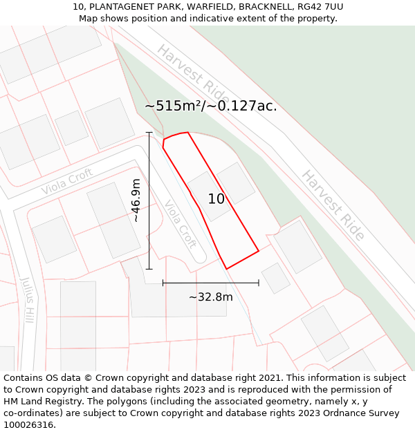 10, PLANTAGENET PARK, WARFIELD, BRACKNELL, RG42 7UU: Plot and title map