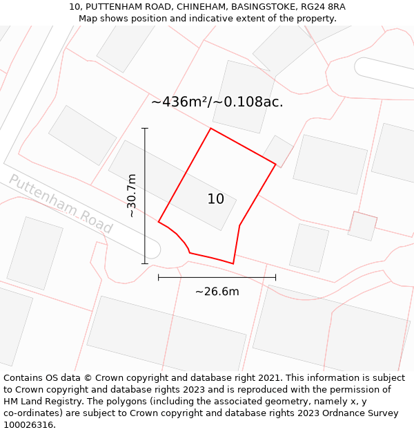 10, PUTTENHAM ROAD, CHINEHAM, BASINGSTOKE, RG24 8RA: Plot and title map