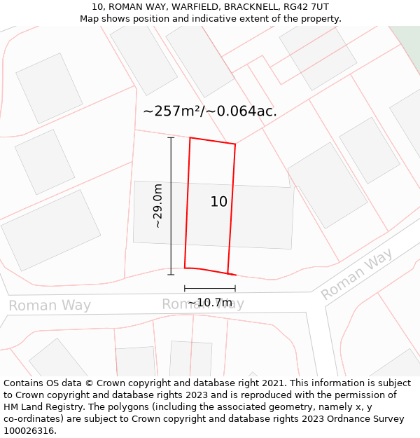 10, ROMAN WAY, WARFIELD, BRACKNELL, RG42 7UT: Plot and title map